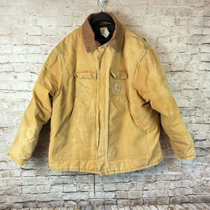 Vintage Carhartt Jacket Brown Tan Duck Canvas XL/2XL Thrashed Distressed Quilt